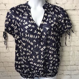 Pure Energy Tops - Pure Energy Sheer Navy w/ Birds on Wire Pure Energy Tops - Pure Energy Sheer Navy w/ Birds on Wire
